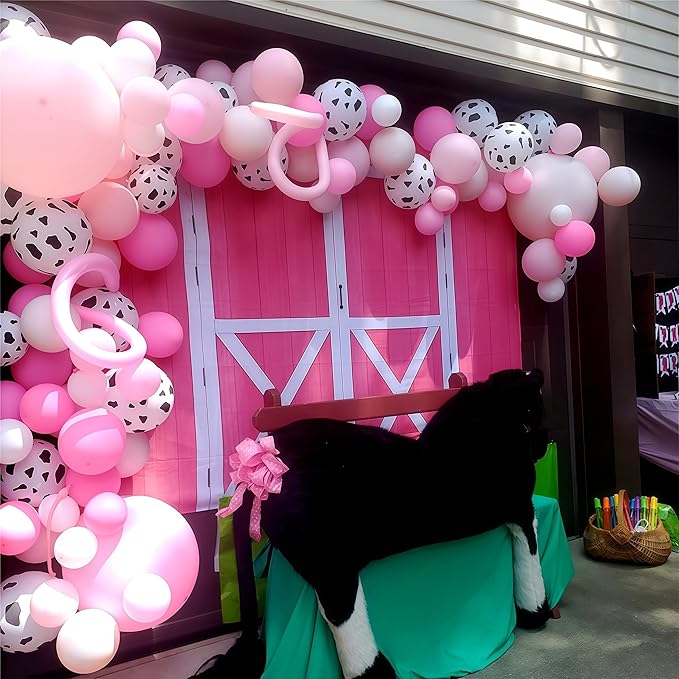 Cow Theme Balloon Arch Garland Kit, Pastel Pearl Pink Gold White Cow Print Latex Balloons Cowgirl First Rodeo Balloon Arch Kit for Girls 1st Rodeo Farm Birthday Baby Shower Party Decorations Supplies