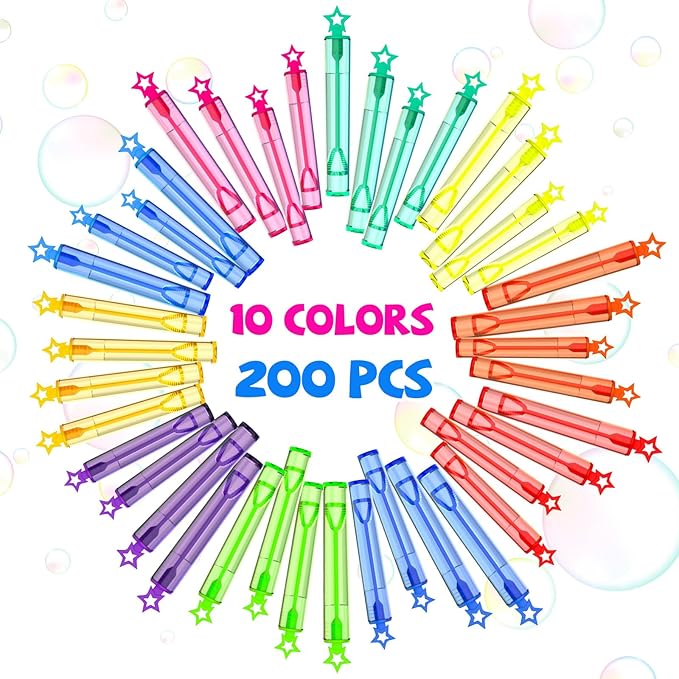 EagleStone 200 PCS Mini Bubble Wands in 10 Colors, Bulk Party Favors for Kids, Birthday, Easter Basket Stuffer, Christmas, Valentine’s, Carnival, Classroom Prizes, Goodie Bag Stuffers for Boys & Girls