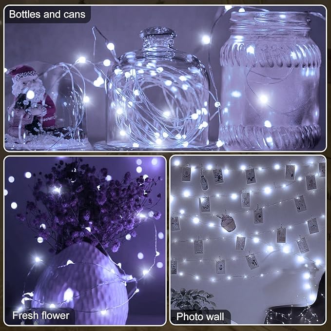 Aogist 2-Pack 16FT Fairy Lights with Spool,Ultra-Bright 50 LEDs Battery Operated Copper Wire String Light for Bedroom Christmas Wedding Centerpiece Parties Decoration,White