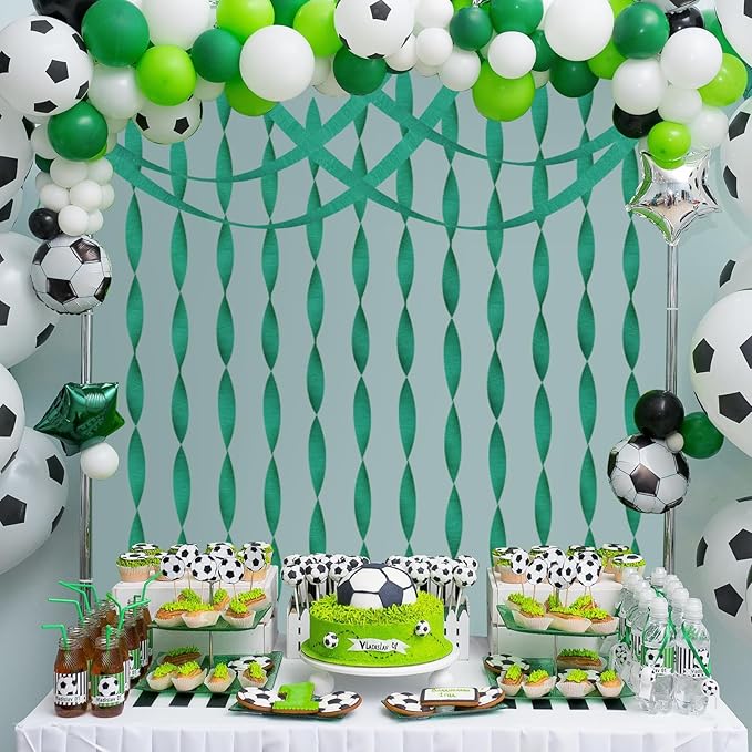 8 Rolls Green Crepe Paper Streamers Party Streamers Photo Booth Backdrop Party Supplies for Birthday Tropical Summer Jungle Dinosaur St Patrick Football Party Decorations（Total 656ft, 1.8Inch x 82Ft