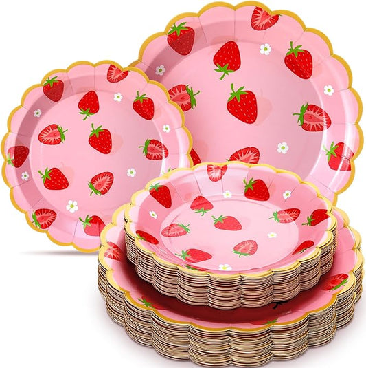 Havawish 60 Pcs Paper Strawberry Plates Berry First Birthday Disposable Paper Plates Party Decoration Fruit Strawberry Summer Party Supplies for Birthday Wedding Baby Shower Bachelorette