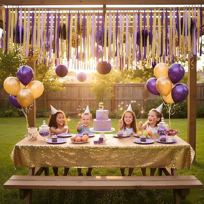 CC wonderland zone 6 Rolls Purple and Gold Crepe Streamers Paper for Birthday Party Decorations