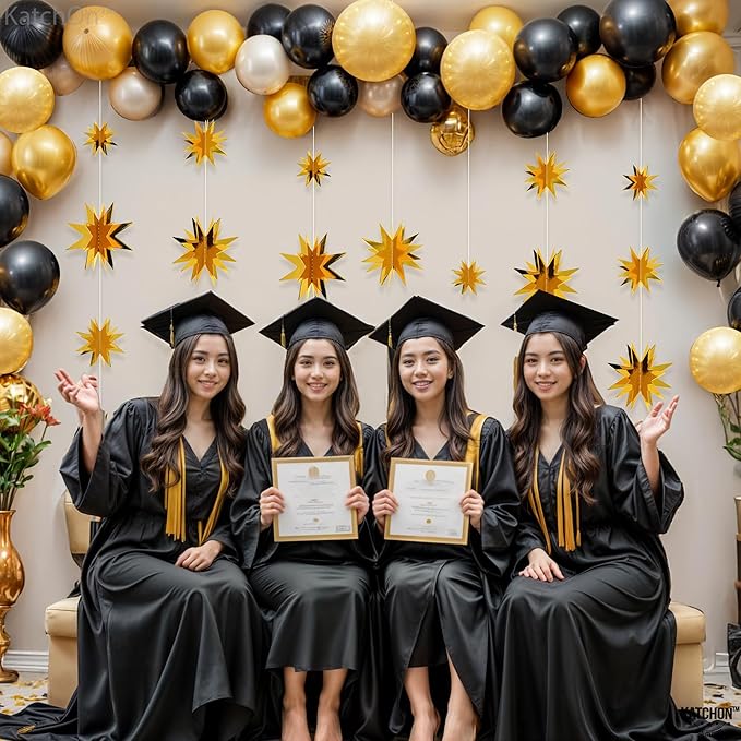 KatchOn, Gold Star Garland - 30 Feet, Pack of 3 | 3D Hanging Garland for Gold Graduation Decorations 2026, Golden Birthday Party Decorations | Star Decorations, Golden Party Decor, Engagement Decor