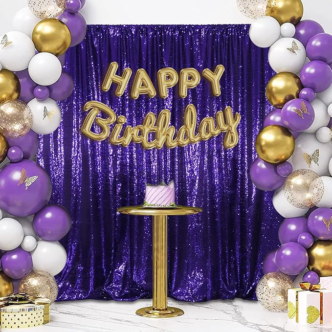 SquarePie 8x8ft Purple Sequin Backdrop, High Density Non-Transparent Glitter Curtain for Photography, Birthday, Wedding Party Decorations, Thick Solid Background with 4" Rod Pocket, 1 Panel