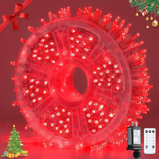 JMEXSUSS 400 LED Red Christmas Lights Indoor Outdoor, 132ft String Lights Plug in with Remote, 8 Modes Twinkle Fairy Light for Tree Room Bedroom Fireplace Patio Party Christmas Decor