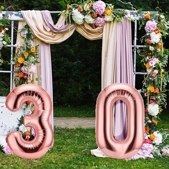 Gejoy 40 Inch Number 30 Balloons Jumbo 30 Foil Giant Number 30 Balloons for 30th Birthday Party Decorations and Rip to My 20s Anniversary Event(Rose Gold)