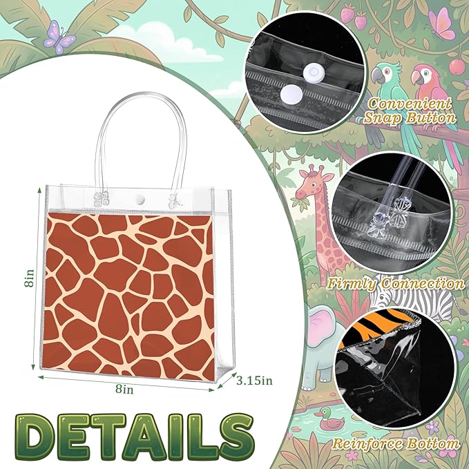 Aliceset 20 Pcs Animal Print Goodie Bags with Handles Safari Party Favor Bags for Jungle Theme Wild Animals Zoo Party Bithday Baby Shower Supplies Decor, 8x8x3.15 Inch