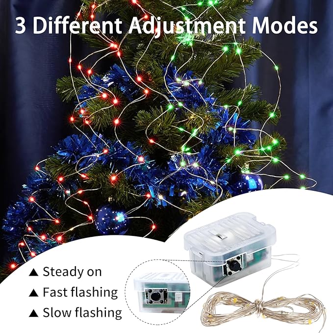 100 Pack Fairy Lights 7Ft 20 LED Twinkle String Lights 3 Modes Battery Operated Waterproof Firefly Starry for Mason Jar Party Wedding Christmas Valentines Day Table Centerpieces,Red&Green