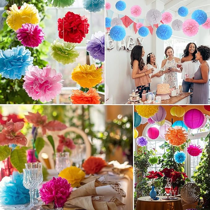 Qimoo 20pcs Fruit Green Paper Pom Poms Decorations, DIY Tissue Paper Flowers Ball for Party Wedding Outdoor Decoration