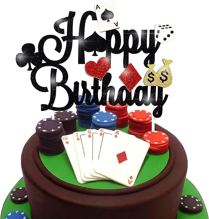 Casino Party Decorations,Poker Cake Topper for Las Vegas Casino Night Poker Events Birthday Party Supplies Glitter Casino Cake Topper Food Picks Decoration Supplies