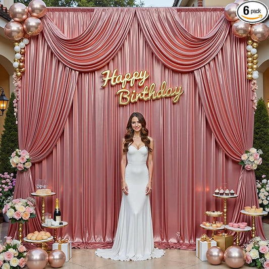 30x12FT Rose Gold Sequin Backdrop Curtain -6 Panels 5x12FT Wrinkle Free Shimmer Back Drop Cloth, Glitter Backdrop Drapes for Photography, Birthday, Wedding, Graduation Background