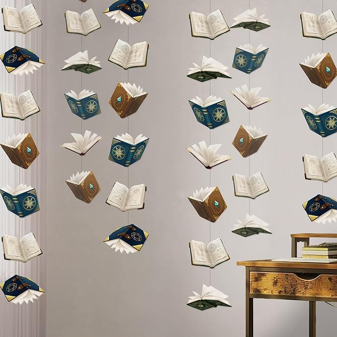 Cheerland Book Party Decorations Book Themed Party Decorations Floating Spell Magic Theme Magic Wizard Birthday Fairytale Flying Magical Garland Hanging Decor Witchcraft Banner Pack of 6