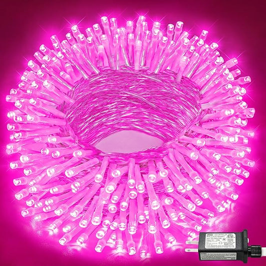 100FT 300 LED Outdoor String Lights, Connectable Pink Christmas Lights Indoor Waterproof with 8 Modes, Plug in Twinkle Fairy Lights Clear Wire for Bedroom Wedding Garden Patio Party Decorations