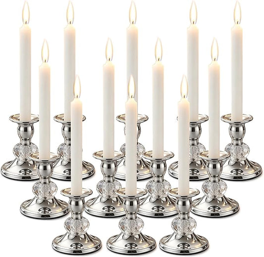 Candlestick Holders Taper Candle Holders, Candle Stick Candle Holder for Table Centerpiece, Wedding Reception, Festive Christmas Mantel Decoration or Home Decor(Silver, 6 Sets(12 Pcs))