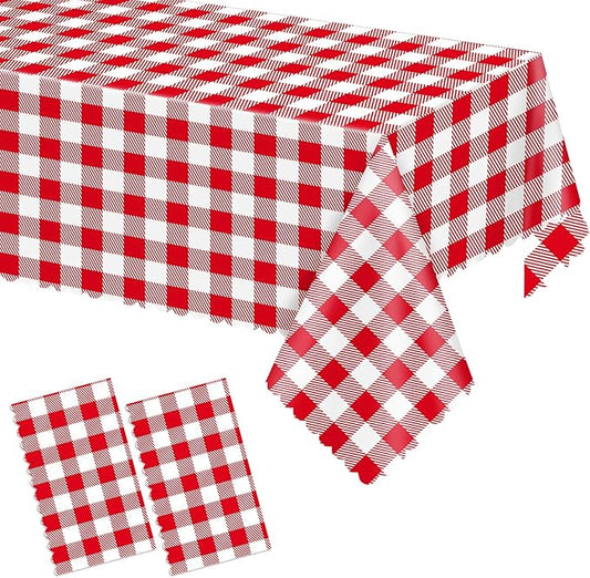 2 Pack Red Gingham Tablecloth for Rectangle Tables, 54 X 108Inch Checkered Table Cloth Waterproof Buffalo Plaid Table Covers for BBQ Picnic Barbecue Birthday Party