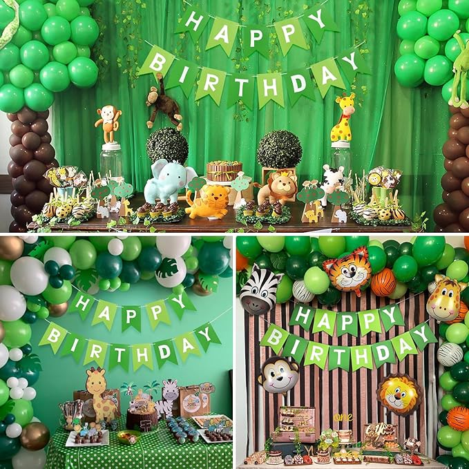 Pre-Strung Green Happy Birthday Banner Signs Party Decorations for Women Men Girls Boys