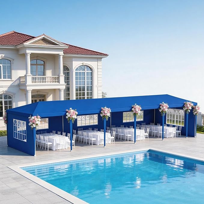 10' x 30' Outdoor Canopy Tents with 5 Detachable Sidewalls, Blue Patio Gazebo Tents, Shade Shelters for Birthday, Events, Party, Wedding, Gatherings and Patio