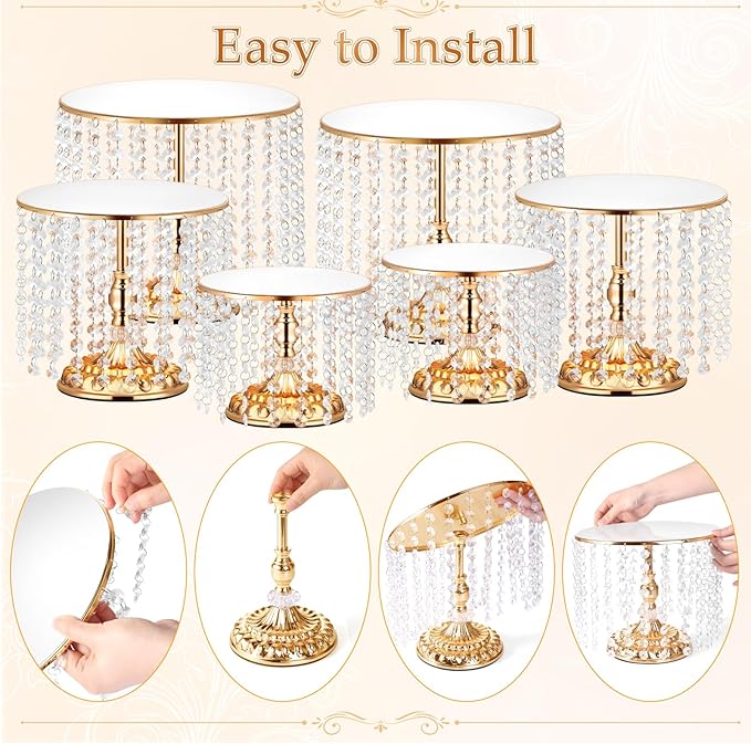 12 Pieces Gold Cake Stand Set, Vintage Cake Display Stand with Crystal Edge and Cupcake Display Tray, Dessert Table Display Set for Wedding Party Baby Shower Anniversary Celebration