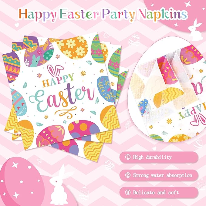 Happy Easter Plates and Napkins, 72PCS Colorful Easter Party Supplies, Bunny and Eggs Disposable Paper Plates, Spring Party Supplies, Rabbits Easter Party Decorations Serves 24