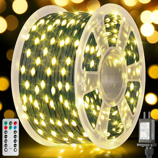 Larkvue 492FT 1500 LEDs String Lights with Remote, Dimmable 8 Modes Timer & Memory Function Fairy Rope Light for Christmas Tree Party Decor-Warm White