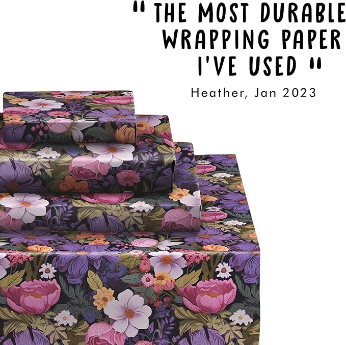 CENTRAL 23 Floral Wrapping Paper For Women - 6 Sheets Of Birthday Gift Wrap - Pink Purple White Yellow Flowers - Spring - Bridal Shower - Comes With Stickers