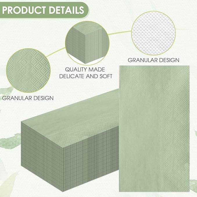 100 Pack Sage Green Paper Napkins Sage Green Guest Napkin Disposable 2 Ply Decorative Solid Color Hand Towels Dinner Napkins for Bridal Shower Baby Shower Wedding Birthday Dinner Party Supplies
