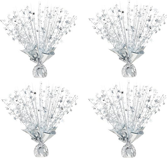 4 Pack Metallic Foil Spray Centerpiece Stars for Wedding, Birthday, Anniversary, Christmas Table Decor, Holiday Festival Baby Shower Graduation Mantle Party Decorations (Silver)