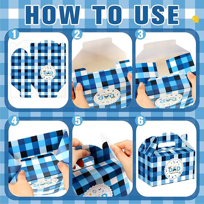 Dunzoom 100 Pcs Father's Day Gift Boxes Happy Father's Day Party Supplies Blue Goodie Candy Boxes Holiday Paper Gift Container for Dad's Birthday Decoration