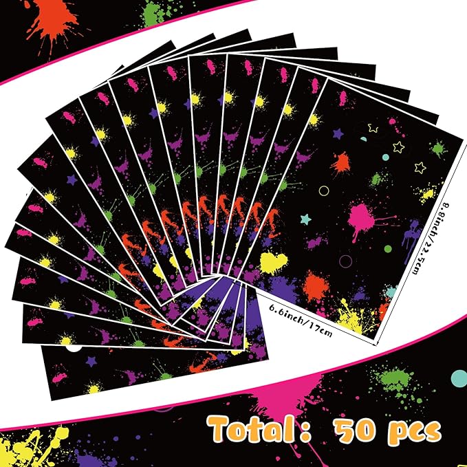 Hxezoc 50 Pieces Neon Candy Bags Glow in The Dark Goodie Bag Plastic Colorful Treat Bags Neon Gift Wrap with Handles Favor Bags For 80's 90's Birthday Party Decoration Supplies