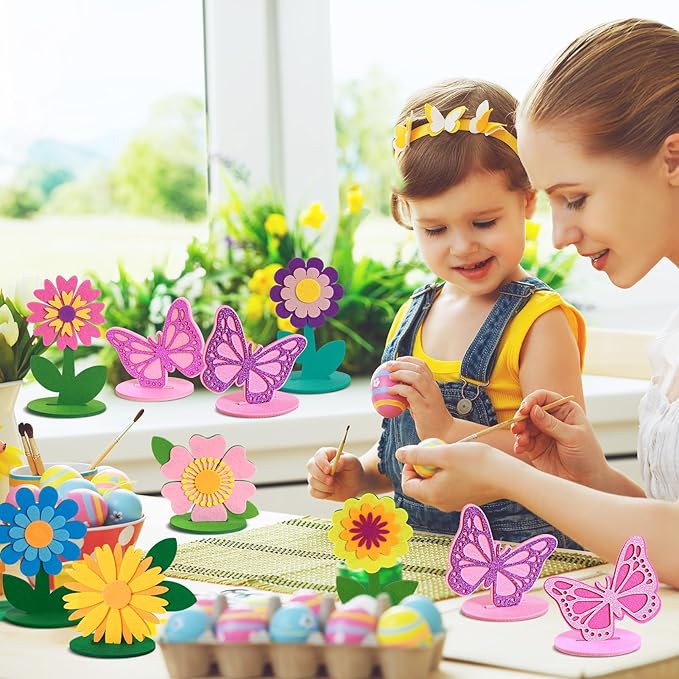 SUNBEAUTY 18PCS Flower Felt Centerpieces for Tables Flower Butterfly Birthday Party Decorations for Spring Table Decoration Home Office Girl Birthday Mother's Day Decorations