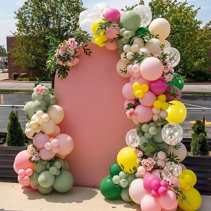 Hawaiian Balloons, Tropical Balloons Green Pink White Yellow Balloon Confetti Balloon for Beach Summer Baby Shower Luau Flamingo Tropical Theme Birthday Party Wedding Decorations