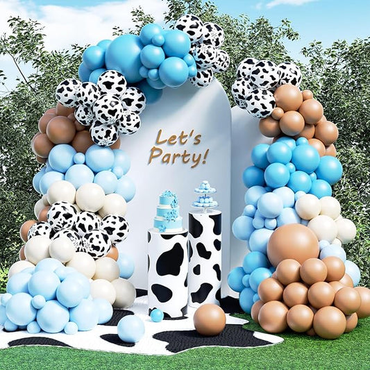 162Pcs Blue Cow Balloons Garland Arch Kit - 18 12 10 5 inch Cow Latex Balloon for Baby Shower Birthday Farm Western Cowboy Cow Print Theme Party Supplies Decorations