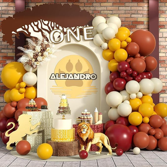 129PCS Fall Color Theme Balloon Arch Kit, Burgundy Red Maroon Burnt Orange Mustard Yellow Beige Autumn Balloon Garland for Thanksgiving Safari Birthday Harvest Baby Shower Wildlife Party Decorations