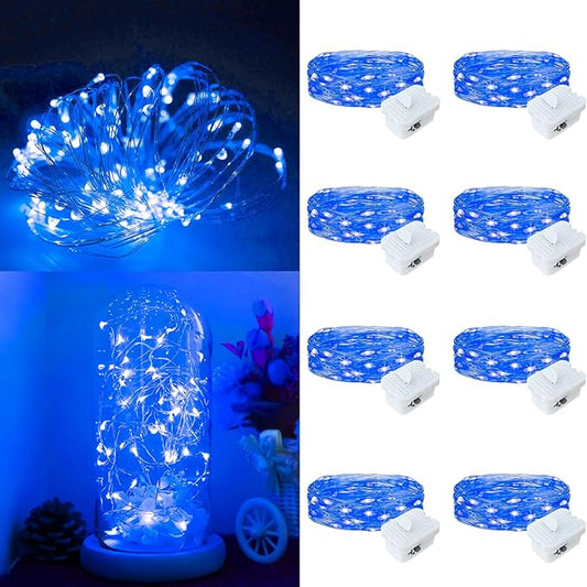 8Pack Fairy Lights Battery Operated, 7ft 20 LED 3 Modes Speed Twinkle Mini String Lights Waterproof Silver Wire Firefly Starry Lights for Mason Jars Wedding Party Christmas Decorations