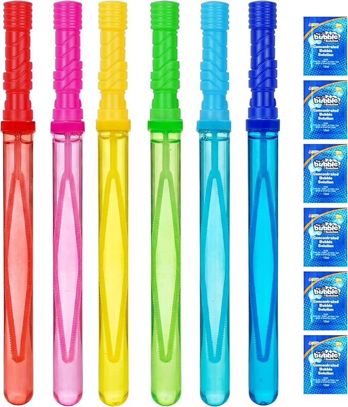 JOYIN 14.6’’ Big Bubble Wands for Kids, 6 PCS Bubble Wand with Refill Solution for Summer Toy Party Favor, Outdoors Toy Activity, Easter Basket Stuffers, Birthday Gift