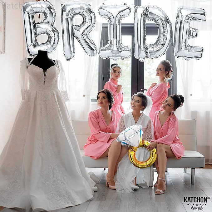 KatchOn, Giant Silver Bride Balloons with Ring - 40 Inch | Bachelorette Party Decorations | Ring Bride Balloons Bachelorette for Bridal Shower Decorations | Engagement Party Decor | Bride to Be Decor
