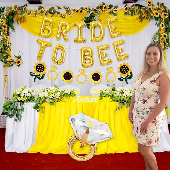 JeVenis Bride to Bee Bridal Shower Decoration Balloons Backdrop Sunflowers Bee Theme Bridal Shower Decorations Wedding Bride to Be Engagement Banner Props