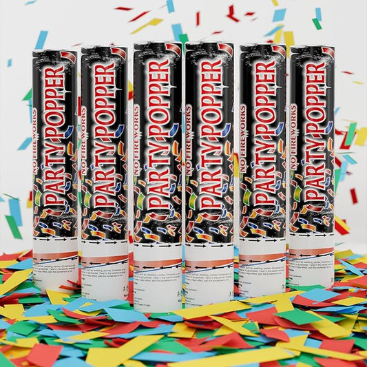6 Pack Biodegradable Confetti Cannon Poppers, Confetti Shooter, Party Popper for Celebration, Birthday, Graduation, New Year's Eve Party