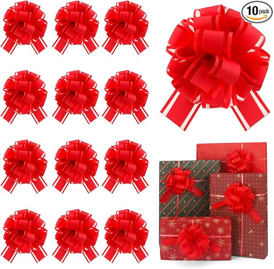 12 Red Gift Bow Pull Bows for Gift Warpping Christmas Warp Ribbon Bow Party Birthday Wedding Solid Bows for Bikes Anniversary Boxes Flower Decorations Valentine's Day (Red-E)