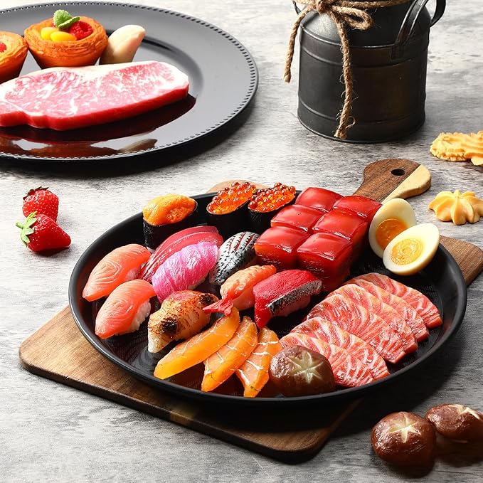 Zopeal 8 Pcs 14 Inch Round Restaurant Serving Trays Non Slip Surface Black Serving Plastic Food Meals Server Tray for Halloween Party Bar Restaurant Cocktail Cafeteria