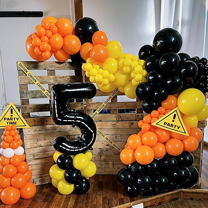 Construction Party Balloon Garland Kit, Construction Birthday Party Supplies Orange Black Yellow Balloon Garland with Truck Foil Balloon for Construction Quarantine Party Decorations