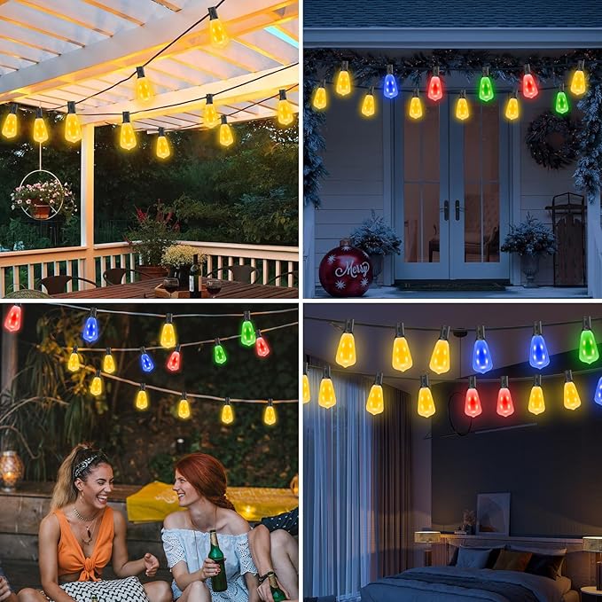 Auroraworld 35FT Outdoor String Lights: Dimmable, RGB Color-Changing Patio Lights with Remote, 15 Shatterproof Bulbs Perfect for Weddings, Backyards