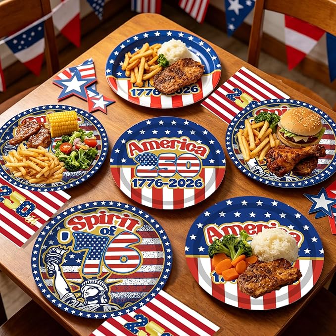 40Pcs Patriotic 4th of July Paper Plates and Napkins Set, 9 Inch Disposable Paper Plates Napkins, Red White Blue American Flag Tableware Supplies for Independence Day, Memorial Day Party Decor