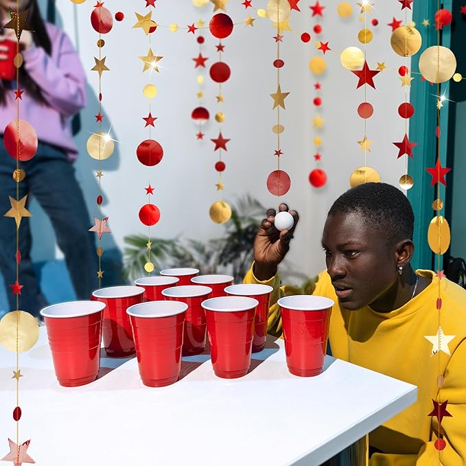 Cheerland Maroon and Gold Party Decorations Red Gold Scarlet Star Circle Garland Hanging Dots Streamer Red Decorations for Chinese New Year Graduation Birthday Anniversary Wedding Bridal Shower Party