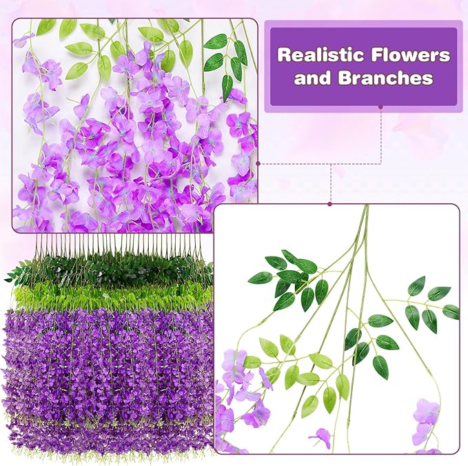 Alotiki Wisteria Hanging Flowers,Fake Hanging Flowers,Wisteria artificiales Garland for Home Wedding Arch Floral Party Garden Ceremony Outdoor Decor,3.6 feet Long(108,Purple)