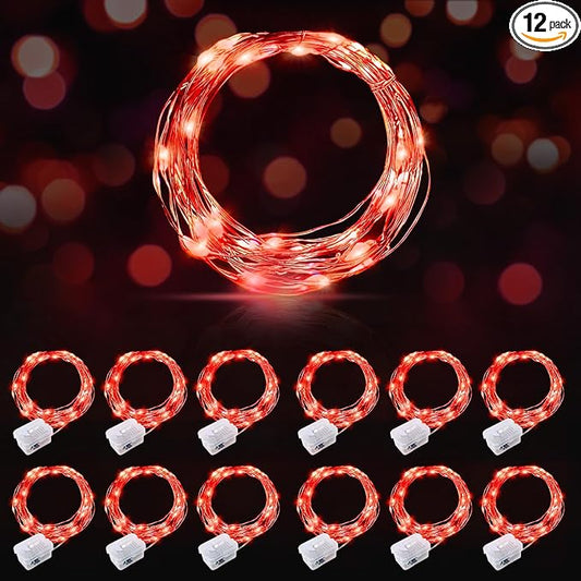 AIKEI 12 Pack LED Fairy Lights Battery Operated, Red Mini String Lights Waterproof 7 Feet 20 Led Twinkle Lights for Valentine's Day Decor Wedding Party Bedroom Halloween Christmas Decoration