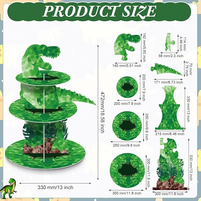 Censen Dinosaur Cupcake Stand Pixel Dino Cupcake Holder Cake Stands Dessert Tower Toppers Dinosaur Pixel Theme Birthday Party Decorations for Baby Shower Party Supplies
