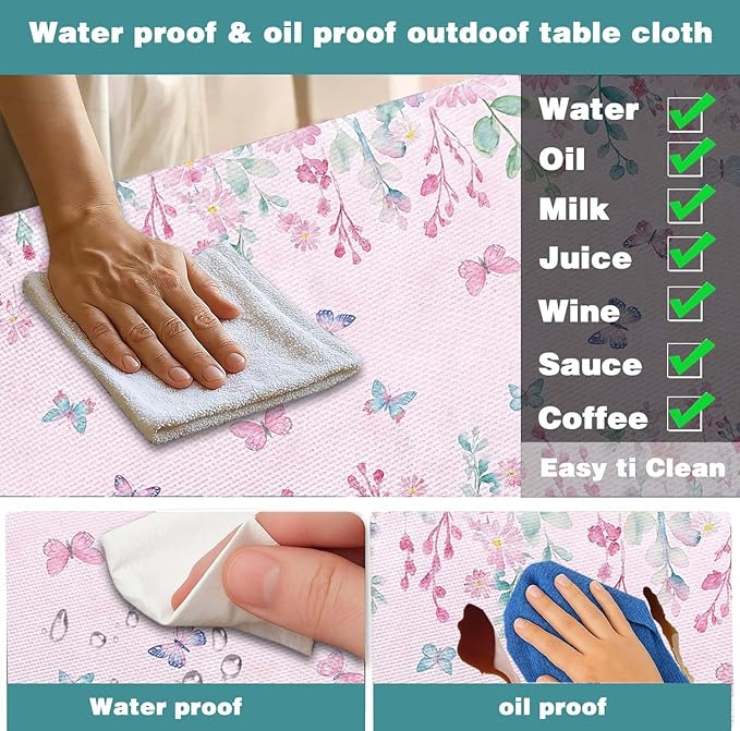 Butterfly Picnic Table Cover with Bench Covers, Camping Essentials, Flower Leaf Plant Waterproof Windproof Table Cover, Fitted Tablecloth Cover with Elastic Edge, for Indoor & Outdoor 3 PCS 30x72 Inch