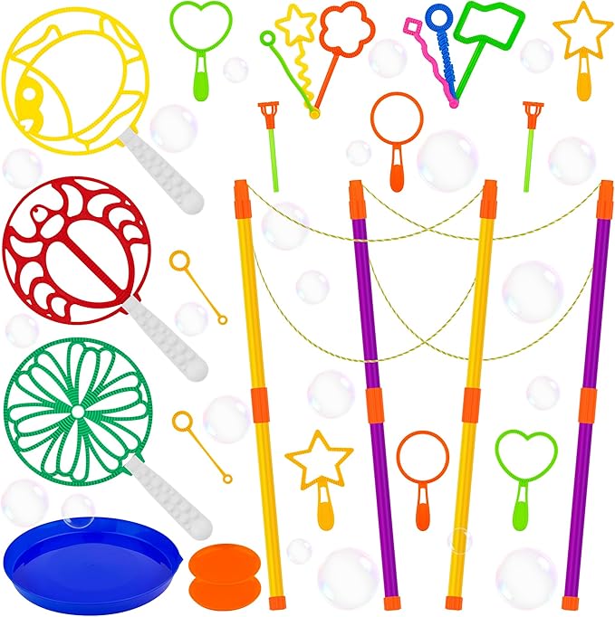 Giant Bubble Wand Kit, 24 Pcs Big Bubble Wands Set with Tray Funny Bubble Maker for Kids Summer Outdoor Birthday Party Favors Gifts
