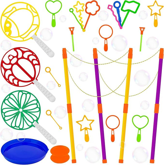 Giant Bubble Wand Kit, 24 Pcs Big Bubble Wands Set with Tray Funny Bubble Maker for Kids Summer Outdoor Birthday Party Favors Gifts
